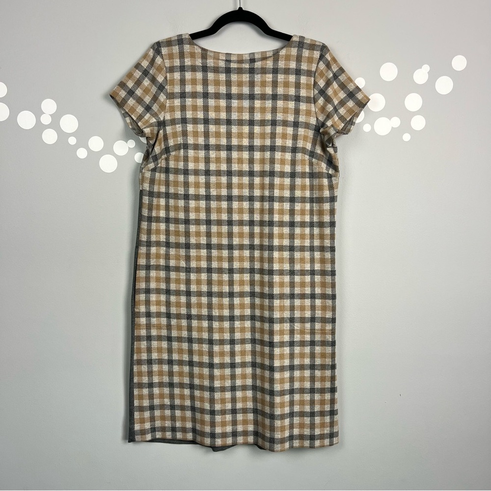 J. Jill Plaid Mixed Media Shift Dress Size S Pockets